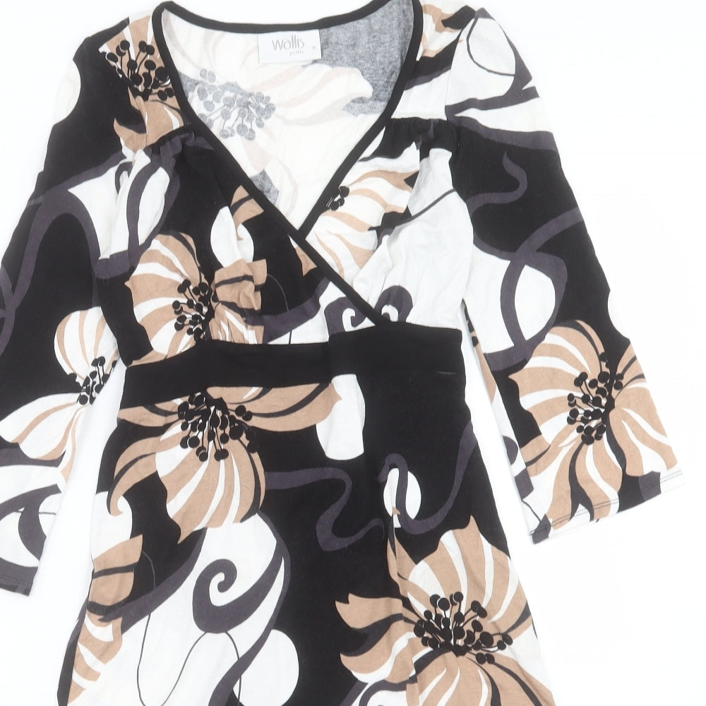 Wallis Womens Black Floral Viscose Fit & Flare Size 8 V-Neck Pullover