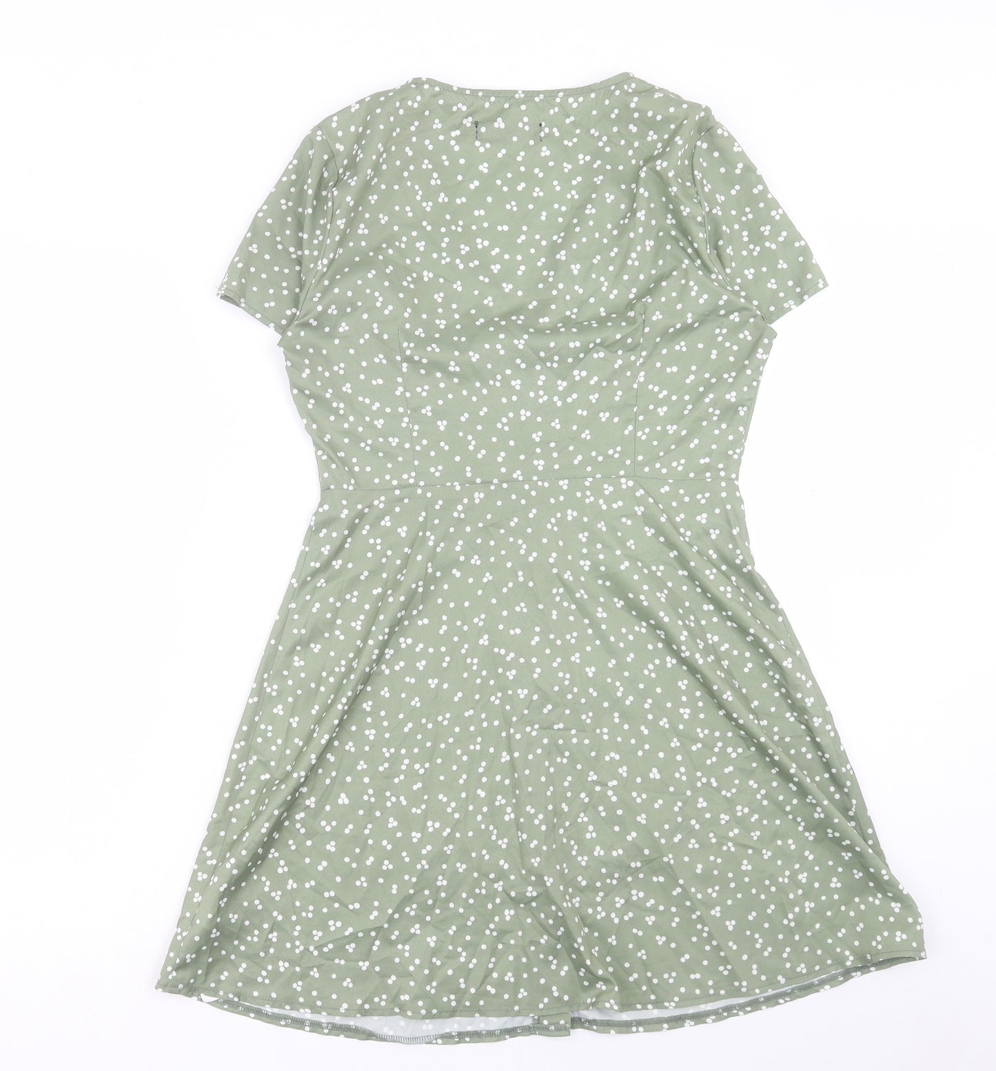 Missguided Womens Green Polka Dot Polyester Mini Size 10 V-Neck Button
