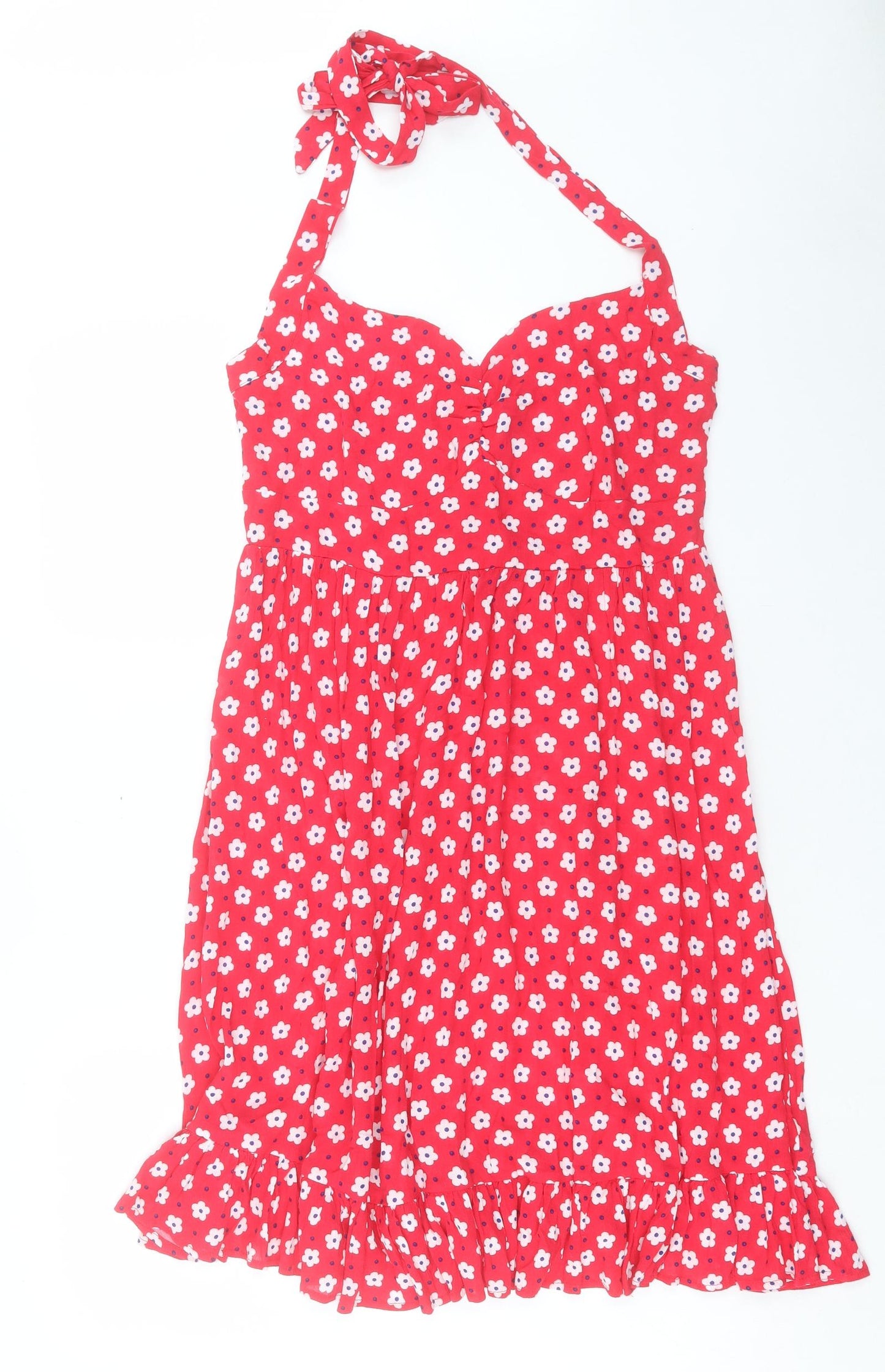 Floozie Womens Red Floral Viscose Fit & Flare Size M Halter Tie