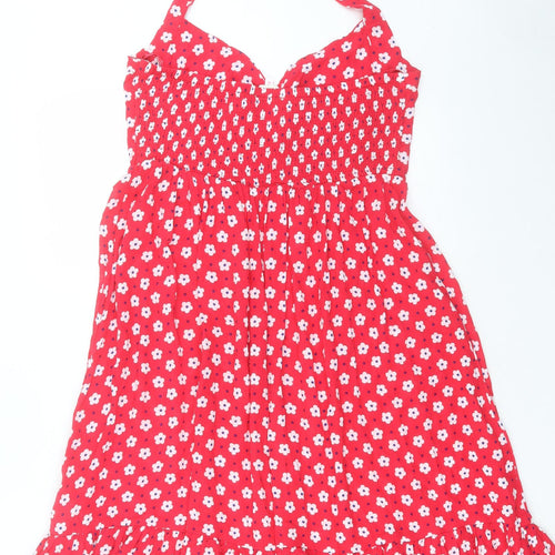 Floozie Womens Red Floral Viscose Fit & Flare Size M Halter Tie