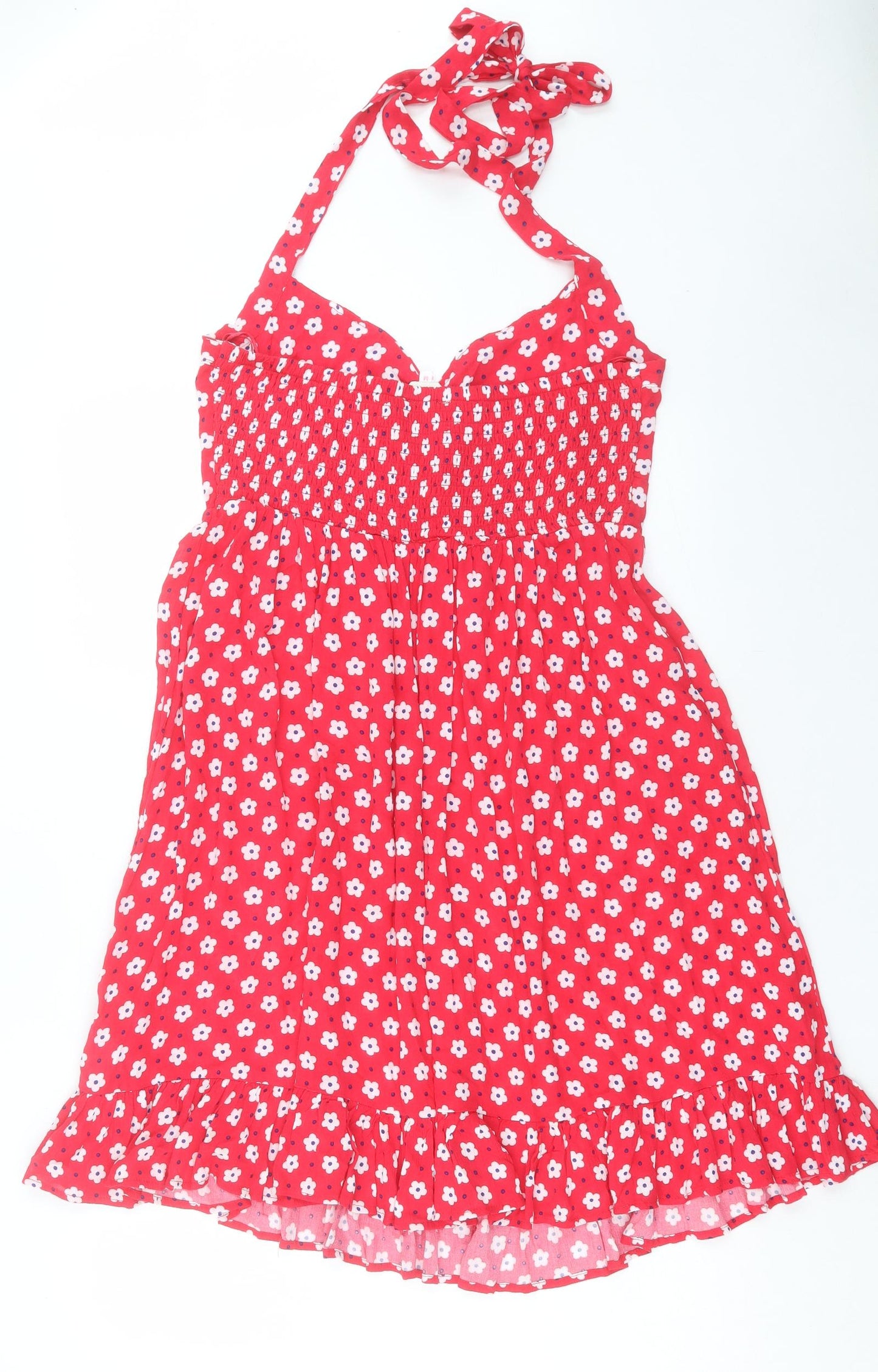 Floozie Womens Red Floral Viscose Fit & Flare Size M Halter Tie