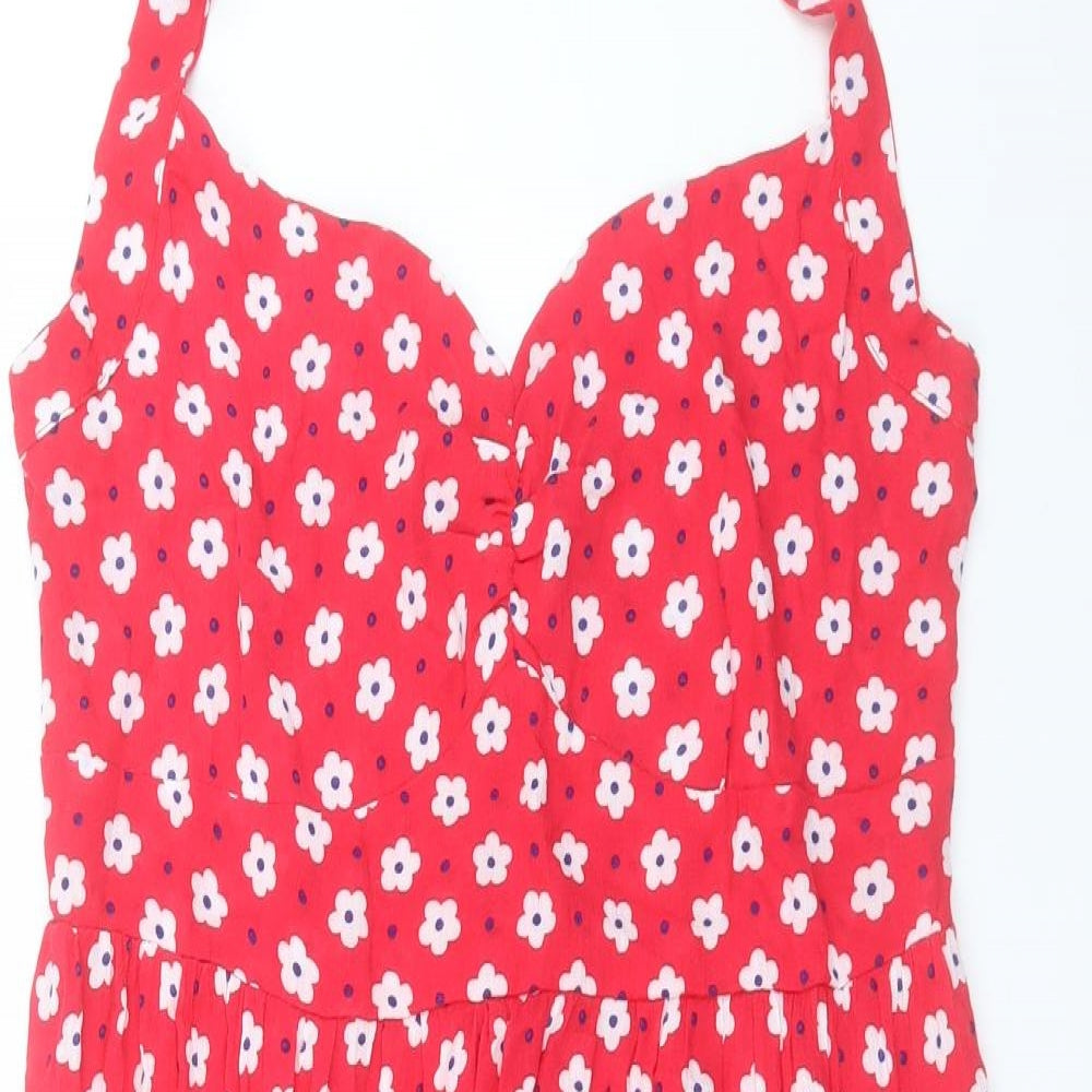 Floozie Womens Red Floral Viscose Fit & Flare Size M Halter Tie
