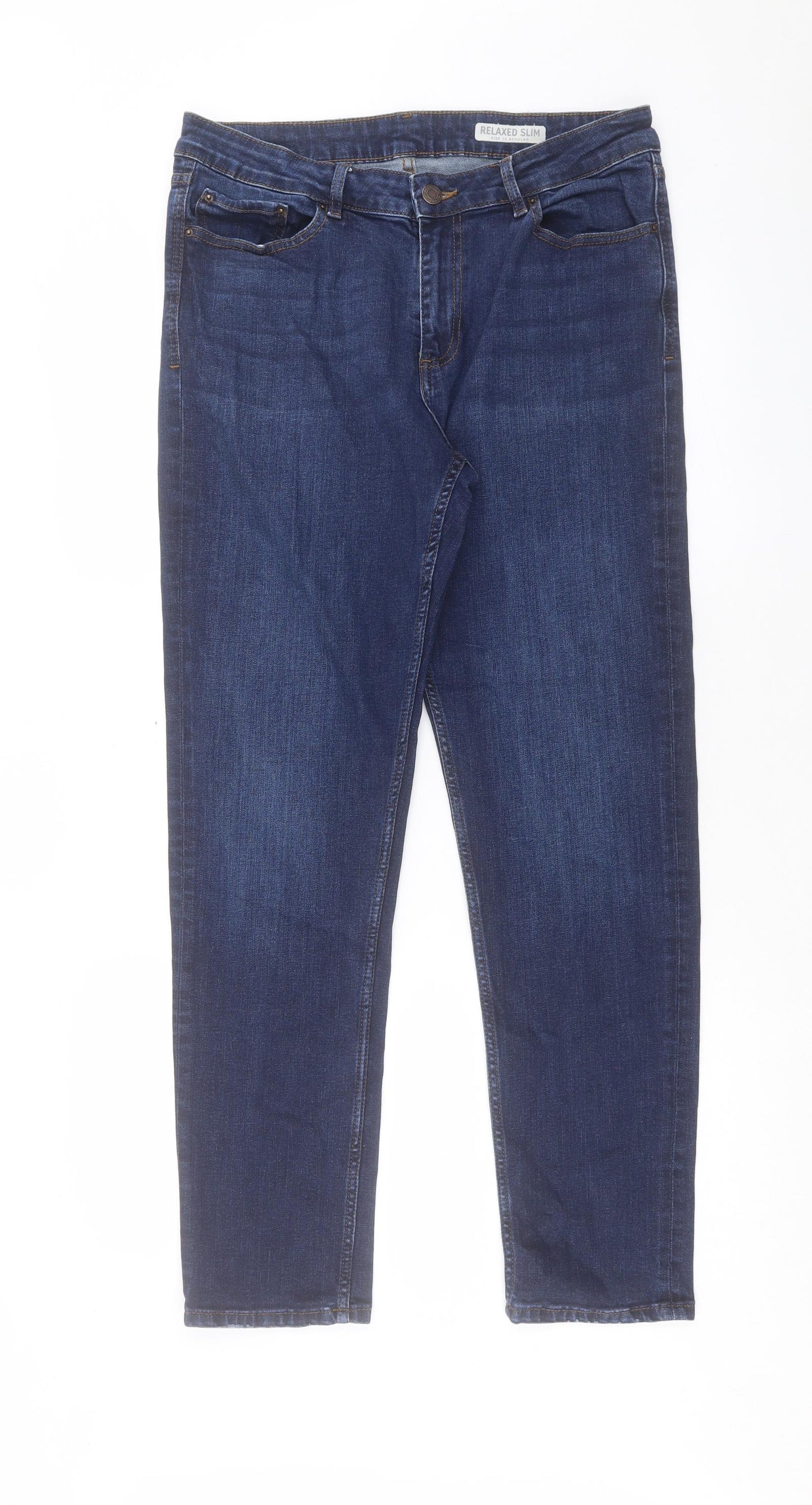 Marks and Spencer Womens Blue Cotton Straight Jeans Size 12 L29 in Regular Button