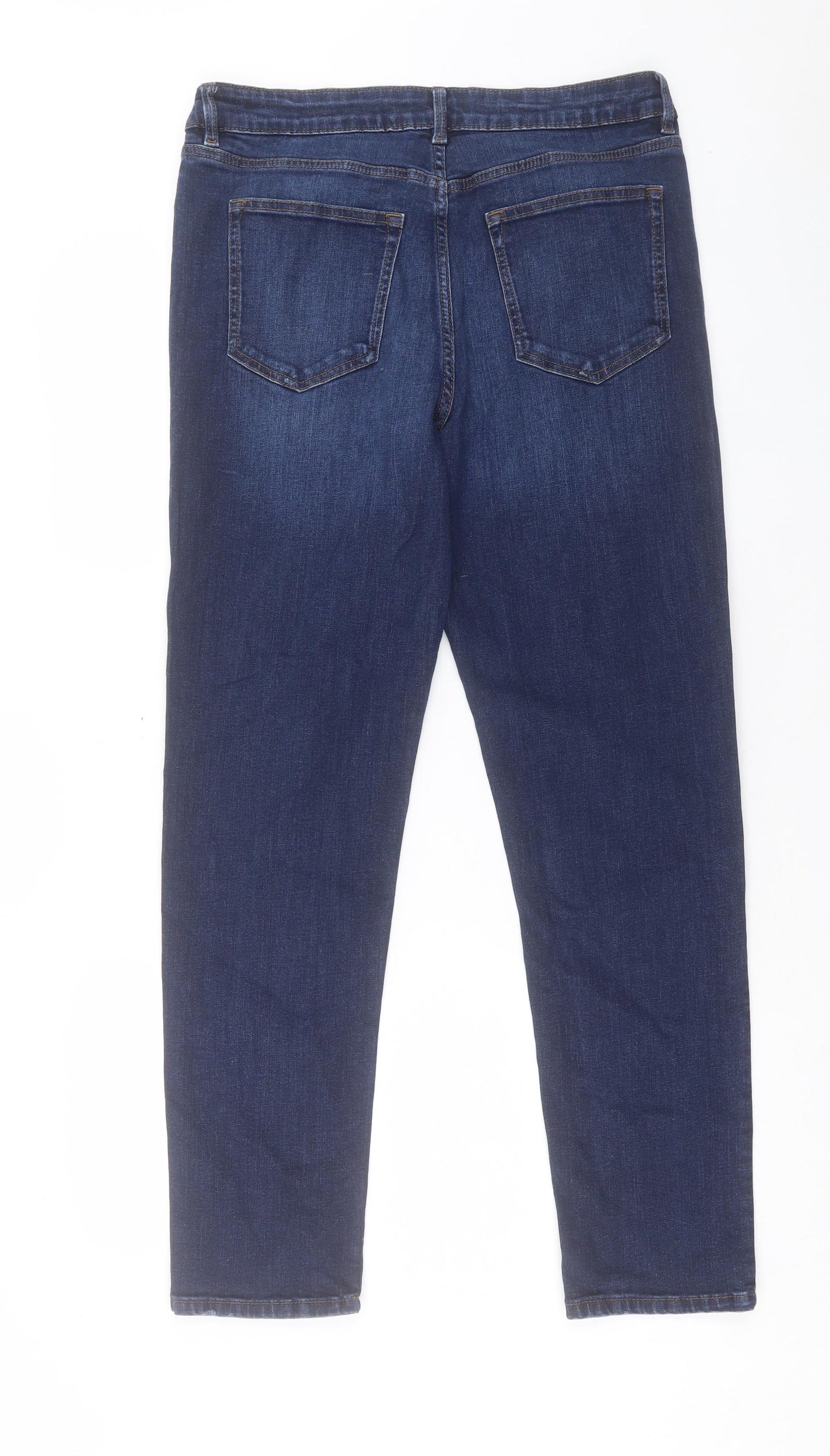 Marks and Spencer Womens Blue Cotton Straight Jeans Size 12 L29 in Regular Button