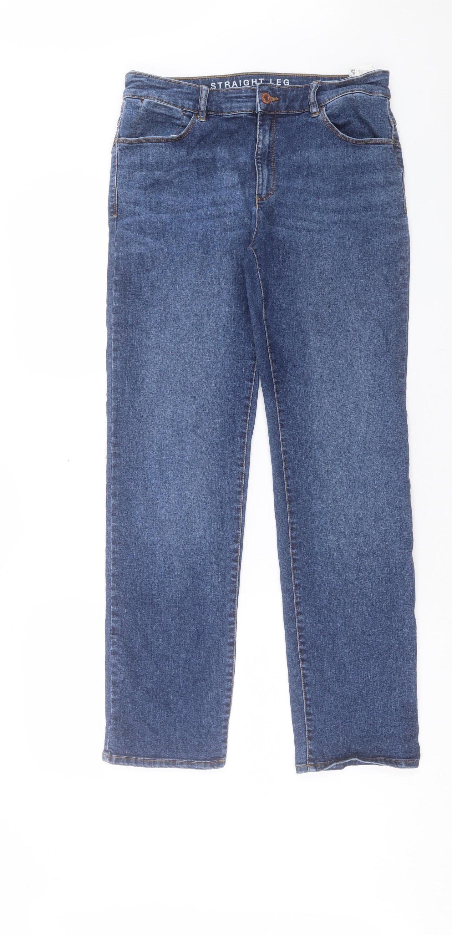 Marks and Spencer Womens Blue Cotton Straight Jeans Size 12 L30 in Regular Button