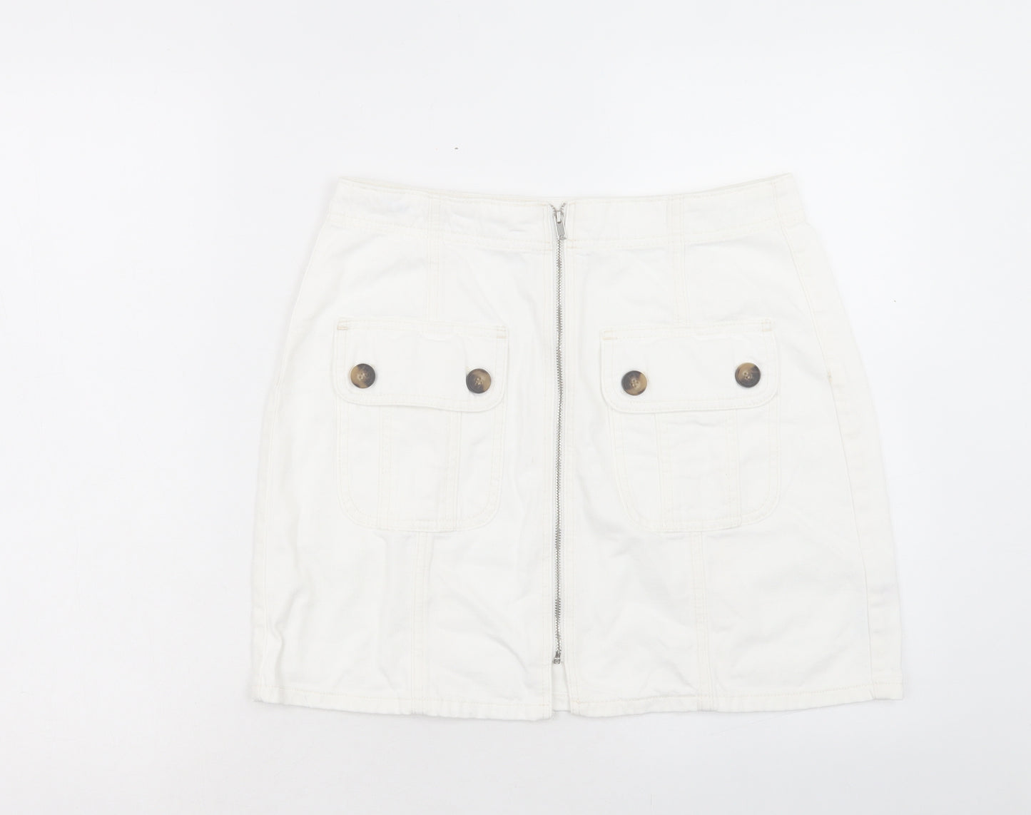 Topshop Womens White Cotton Cargo Skirt Size 12 Zip