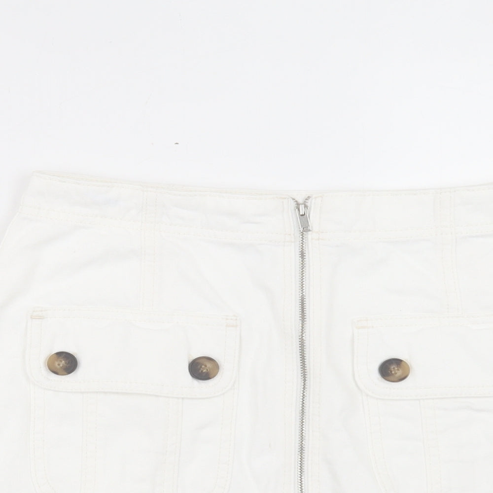 Topshop Womens White Cotton Cargo Skirt Size 12 Zip