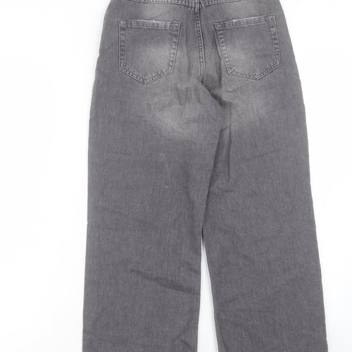 Denim & Co. Girls Grey Cotton Boyfriend Jeans Size 11-12 Years Regular Button - Distressed Look