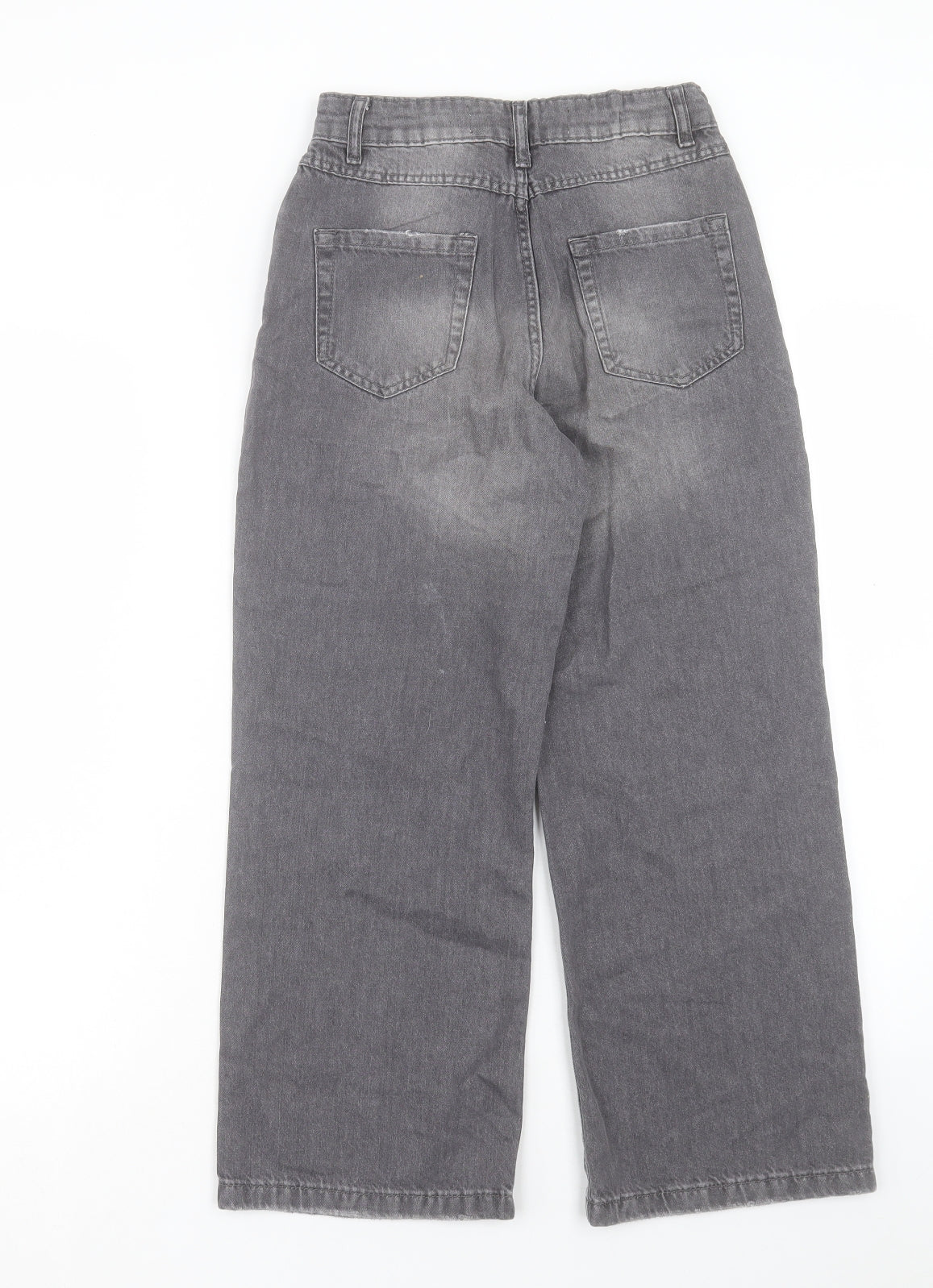 Denim & Co. Girls Grey Cotton Boyfriend Jeans Size 11-12 Years Regular Button - Distressed Look