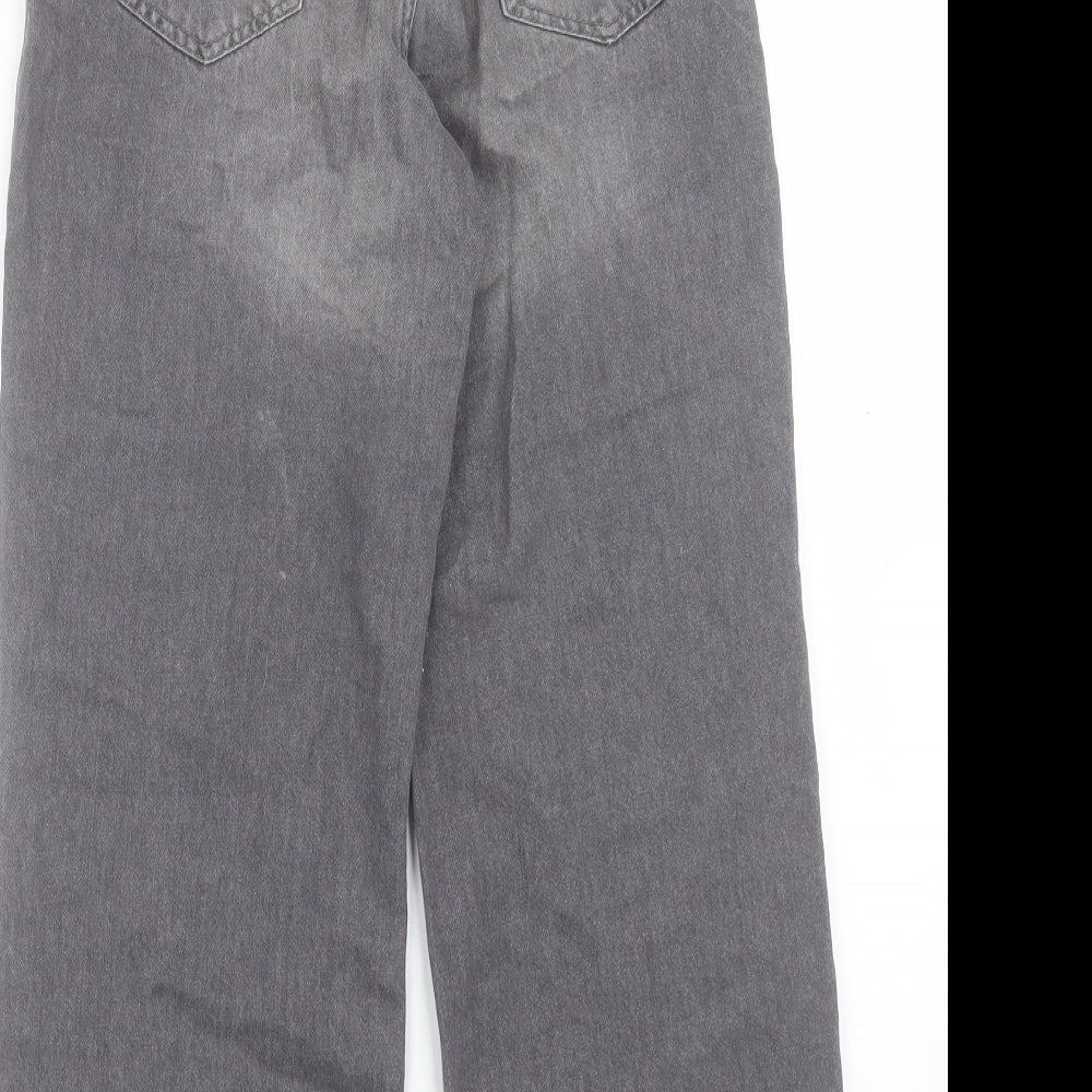 Denim & Co. Girls Grey Cotton Boyfriend Jeans Size 11-12 Years Regular Button - Distressed Look