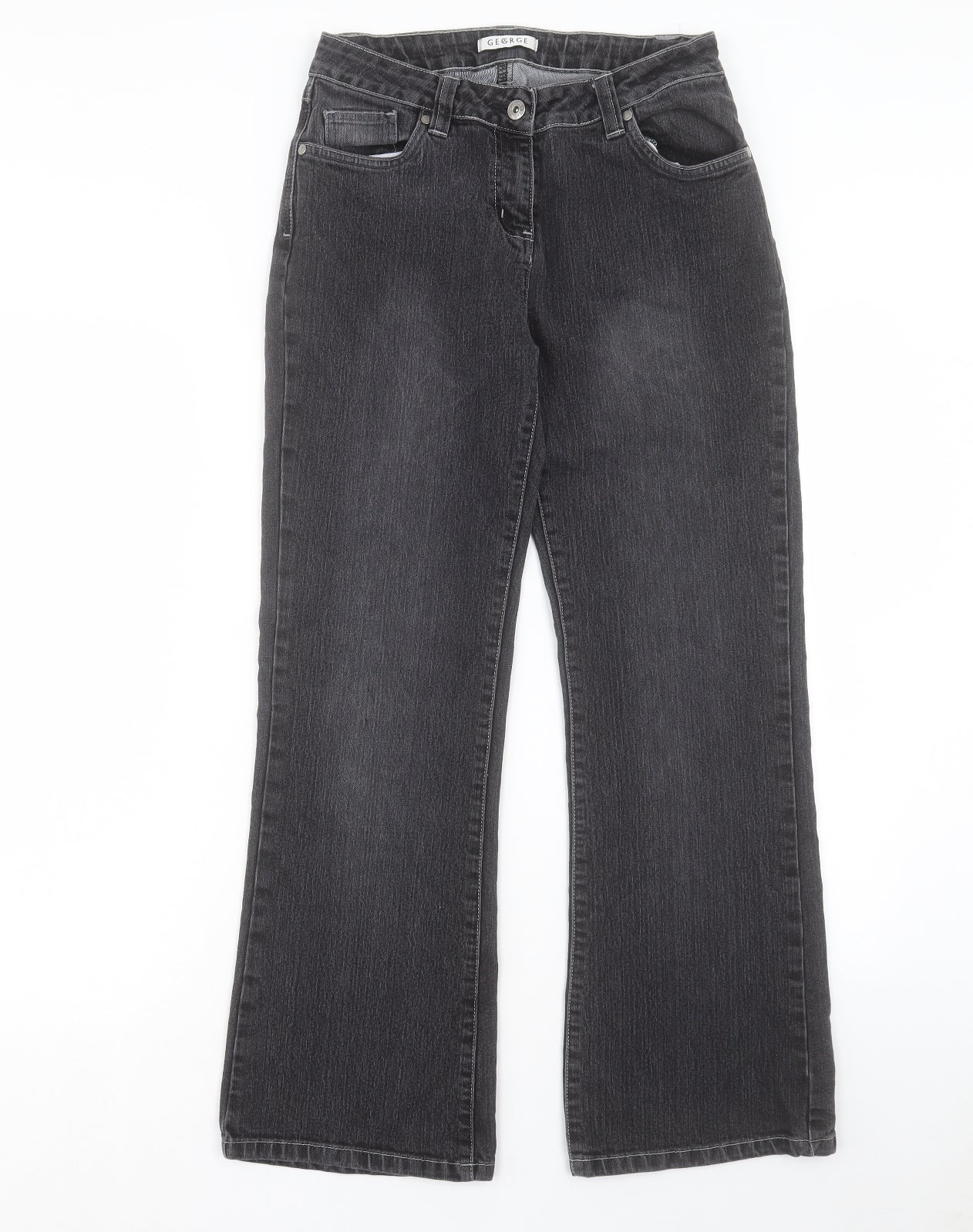 George Womens Black Cotton Wide-Leg Jeans Size 10 L28 in Regular Button