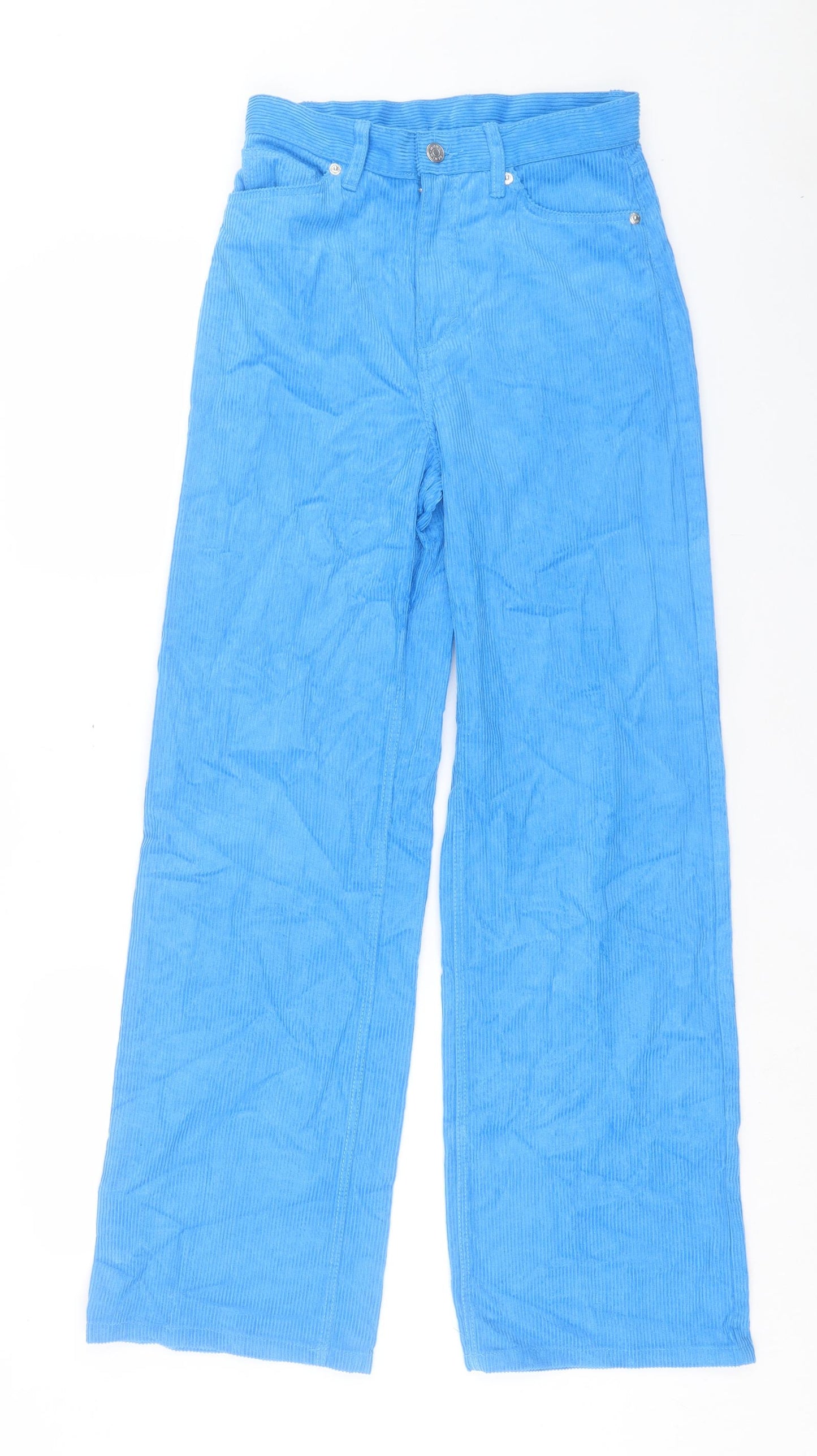 Monki Womens Blue Cotton Trousers Size 6 L30 in Regular Button