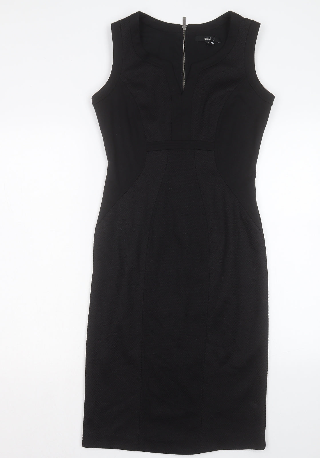 NEXT Womens Black Polyester Pencil Dress Size 10 V-Neck Zip