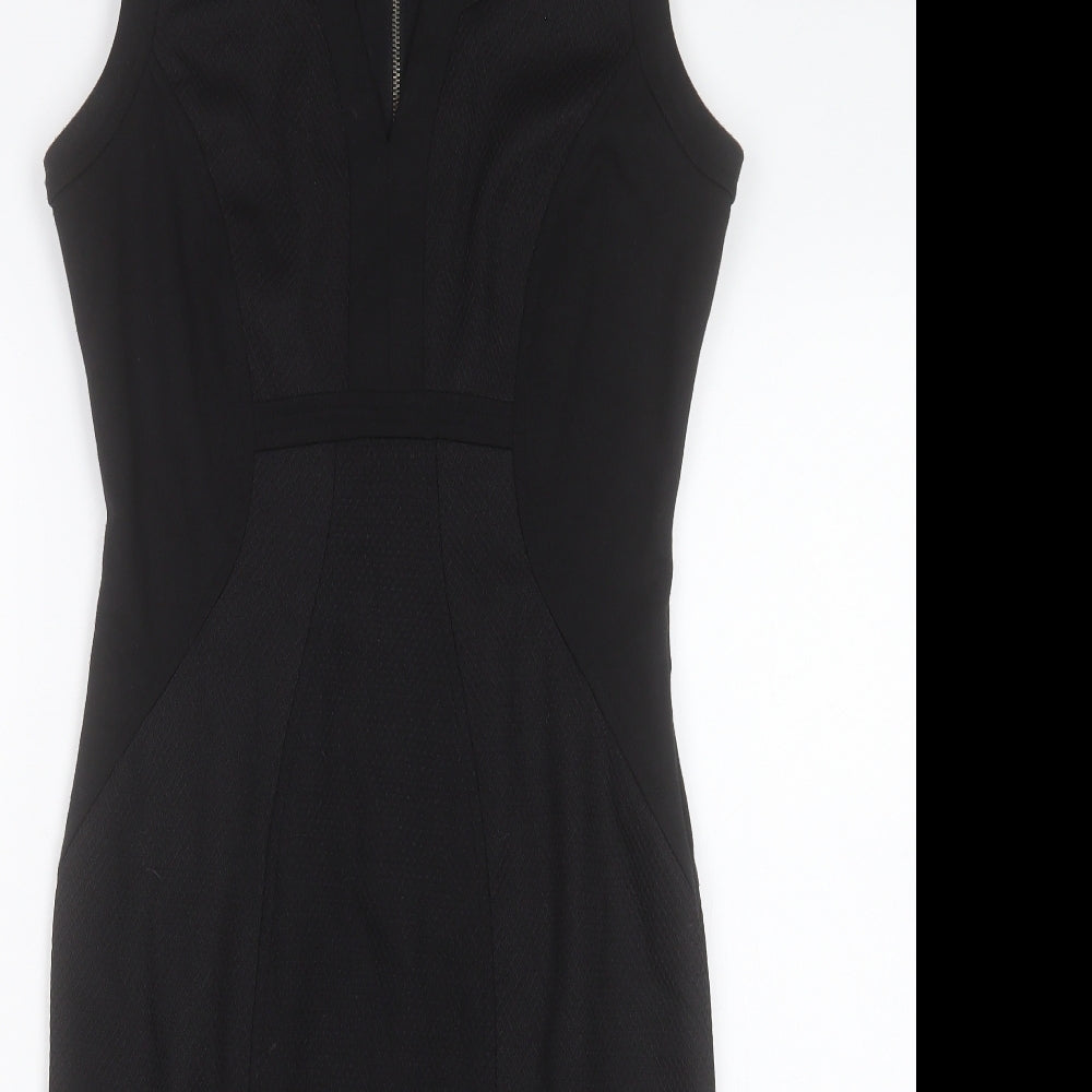 NEXT Womens Black Polyester Pencil Dress Size 10 V-Neck Zip