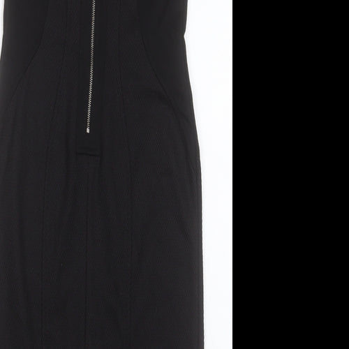 NEXT Womens Black Polyester Pencil Dress Size 10 V-Neck Zip
