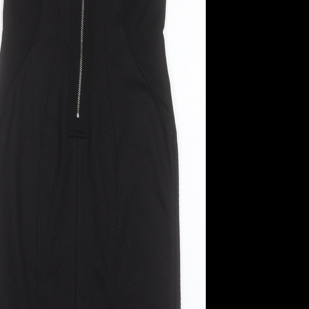 NEXT Womens Black Polyester Pencil Dress Size 10 V-Neck Zip