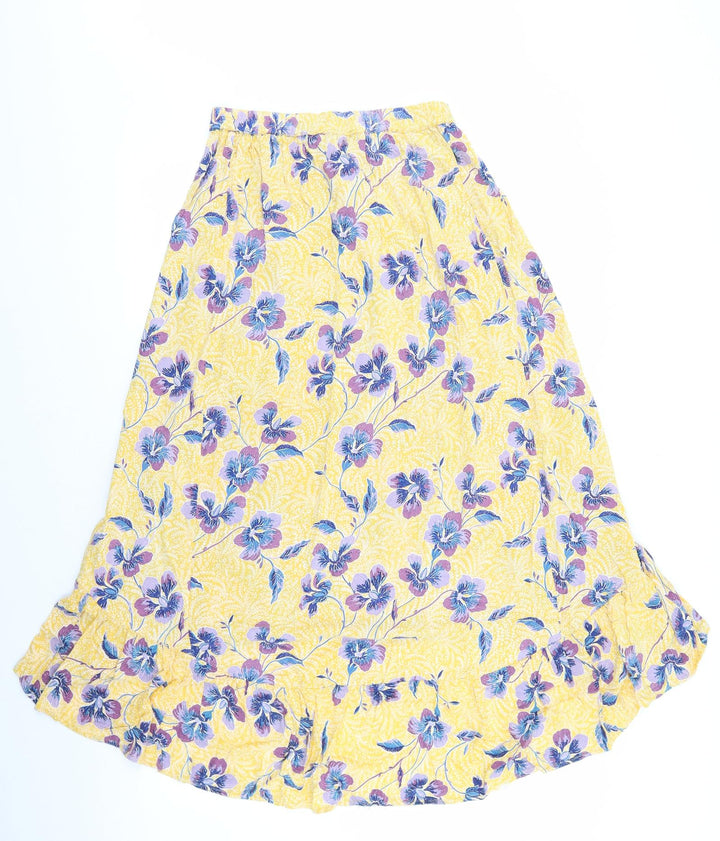 Preworn Womens Ivory Floral Cotton A-Line Skirt Size M Tie