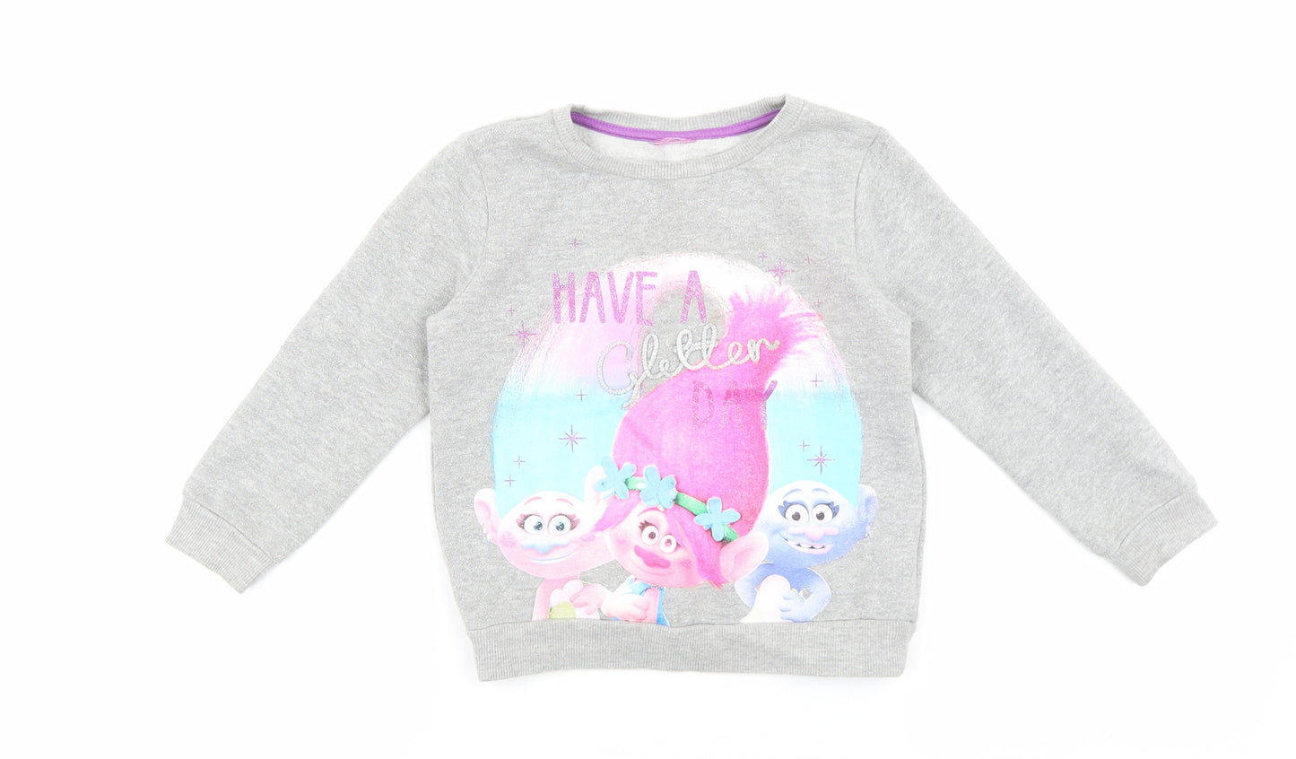 Preworn Girls Grey Polyester Pullover Sweatshirt Size 4-5 Years Pullover