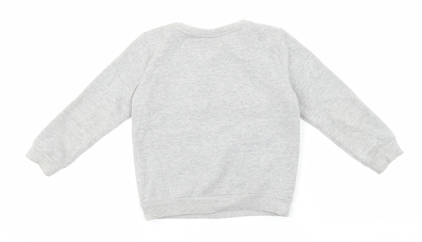 Preworn Girls Grey Polyester Pullover Sweatshirt Size 4-5 Years Pullover