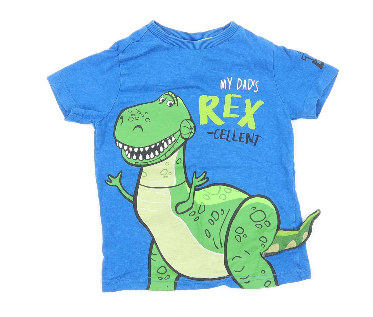 Disney Boys Blue 100% Cotton Basic T-Shirt Size 4-5 Years Round Neck Pullover - Toy Story Rex