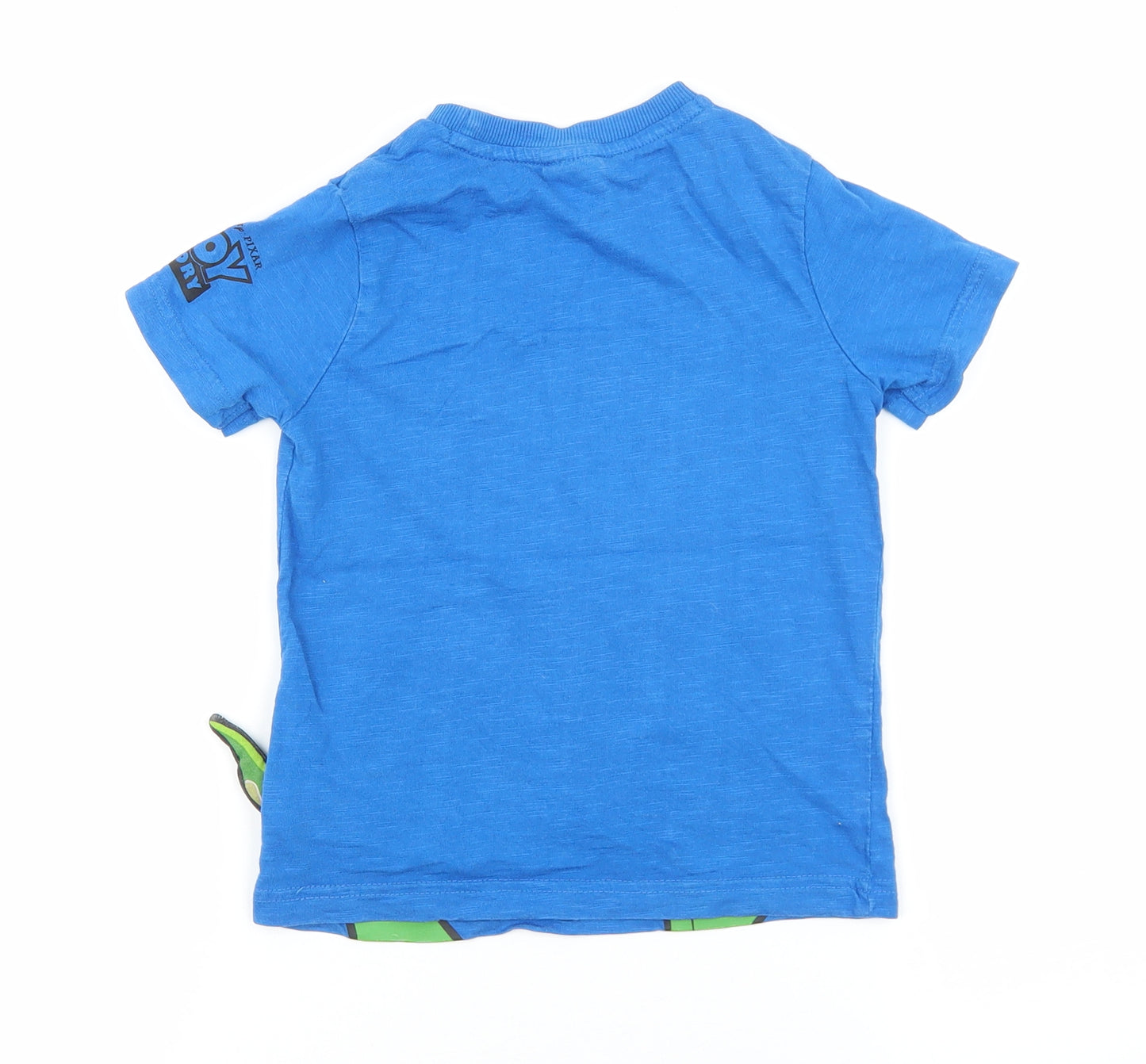 Disney Boys Blue 100% Cotton Basic T-Shirt Size 4-5 Years Round Neck Pullover - Toy Story Rex