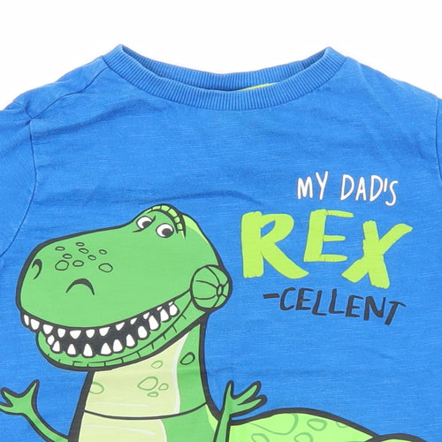 Disney Boys Blue 100% Cotton Basic T-Shirt Size 4-5 Years Round Neck Pullover - Toy Story Rex