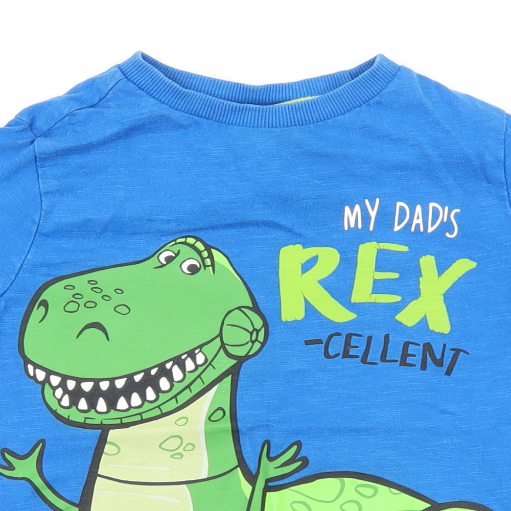 Disney Boys Blue 100% Cotton Basic T-Shirt Size 4-5 Years Round Neck Pullover - Toy Story Rex