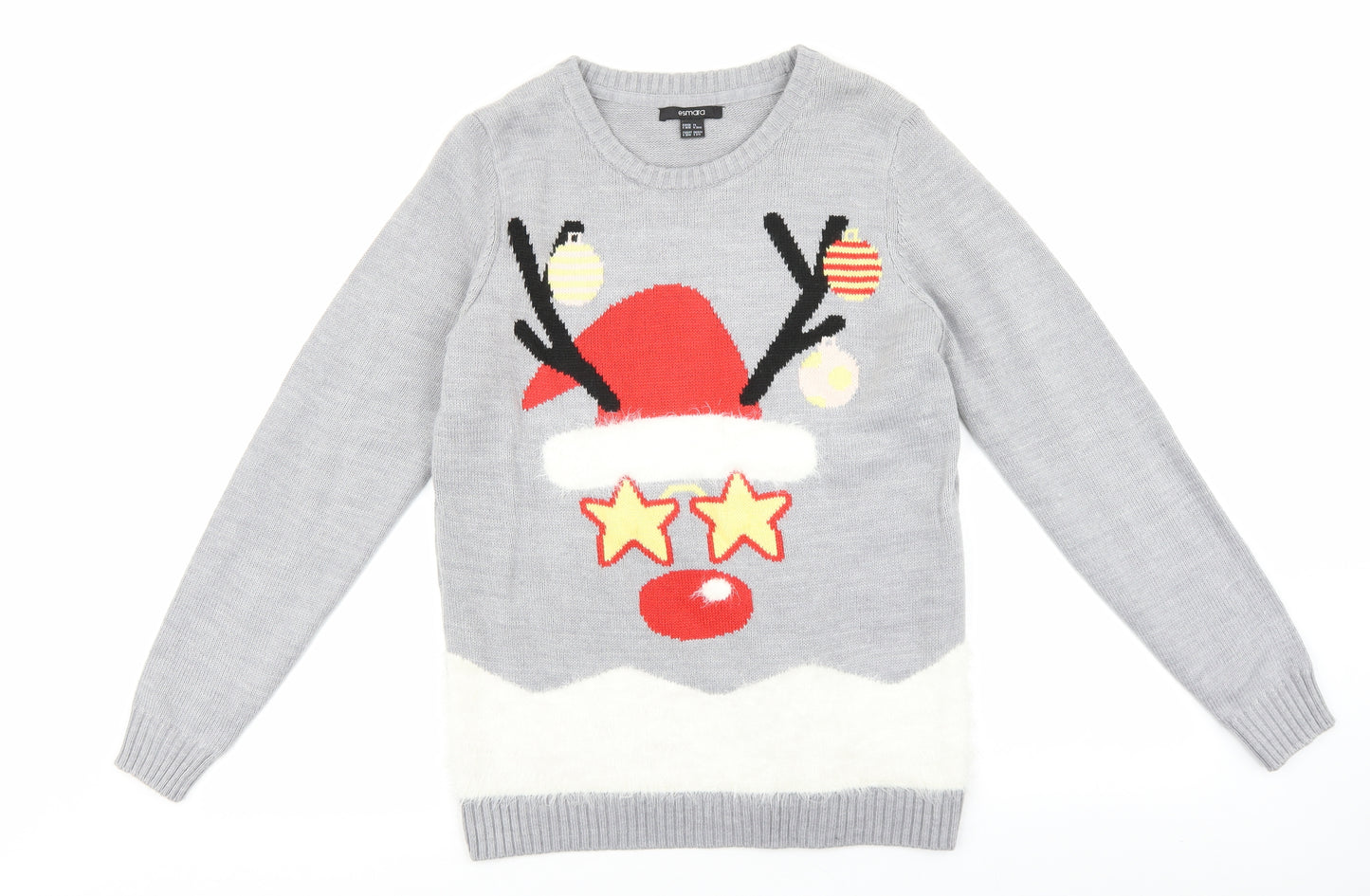 ESMARA Womens Multicoloured Round Neck Acrylic Pullover Jumper Size S - Christmas Rudolph