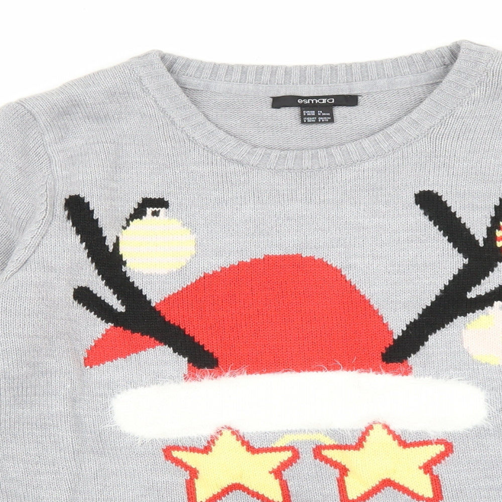 ESMARA Womens Multicoloured Round Neck Acrylic Pullover Jumper Size S - Christmas Rudolph