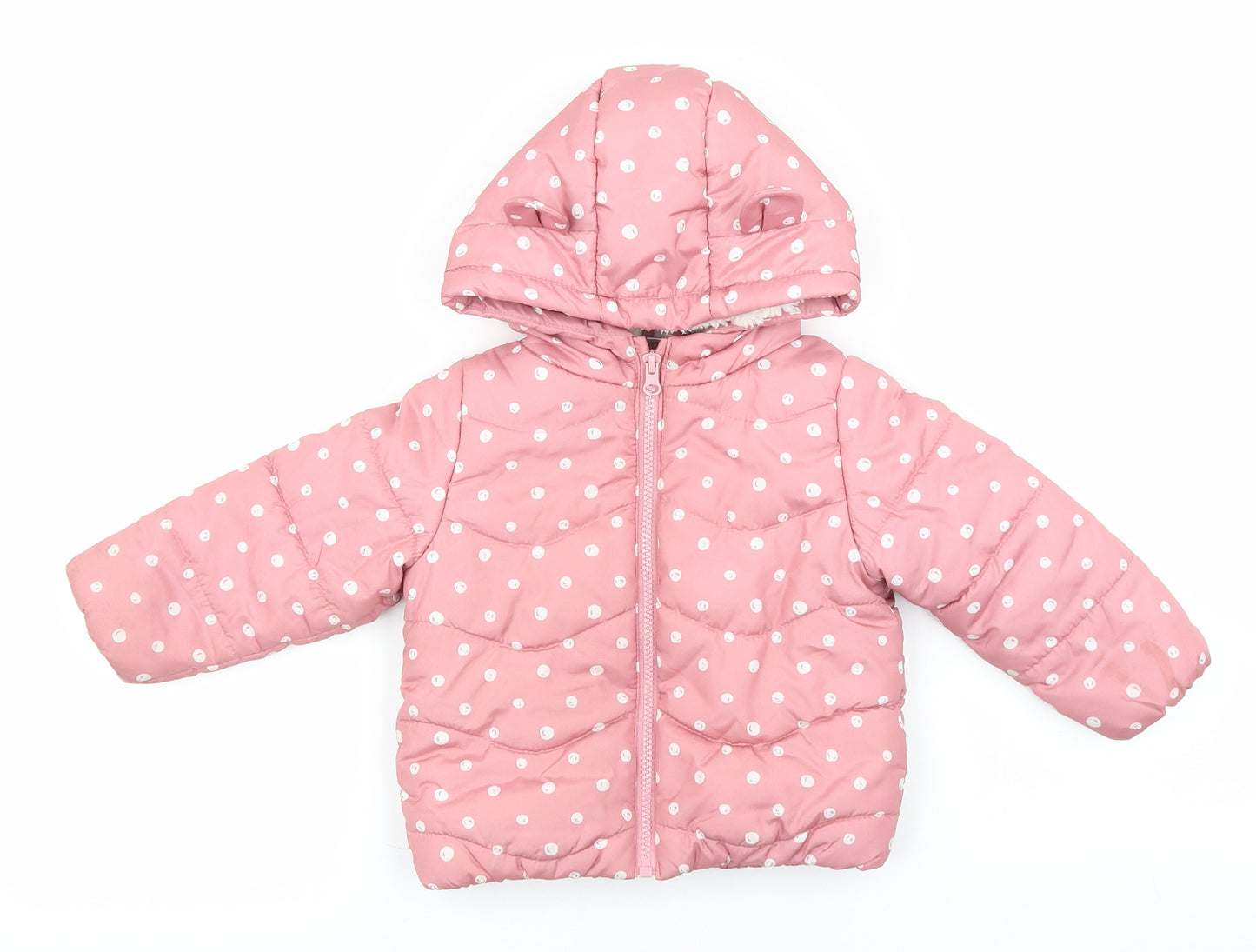 So cute Baby Pink Polka Dot Puffer Jacket Coat Size 9-12 Months Zip