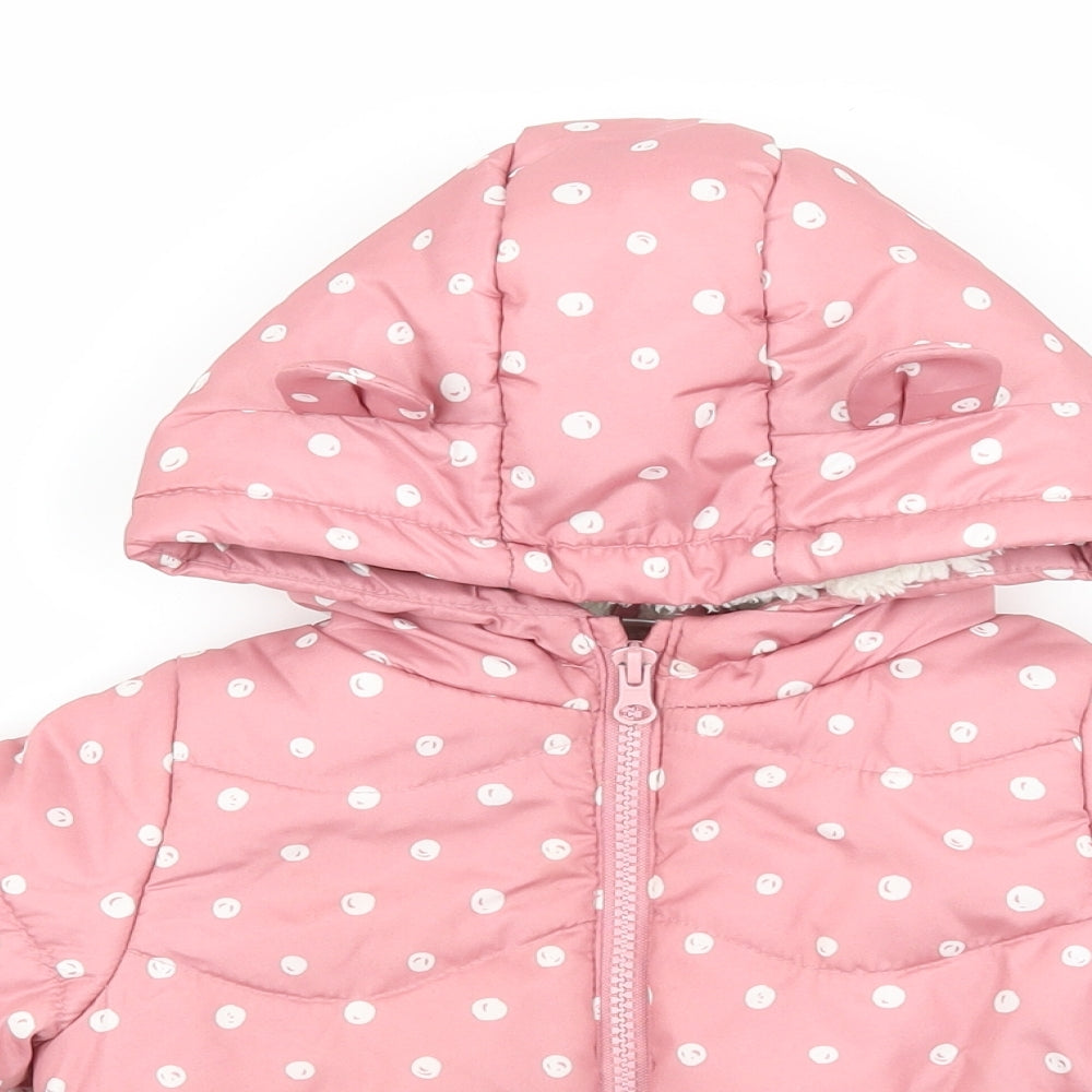 So cute Baby Pink Polka Dot Puffer Jacket Coat Size 9-12 Months Zip
