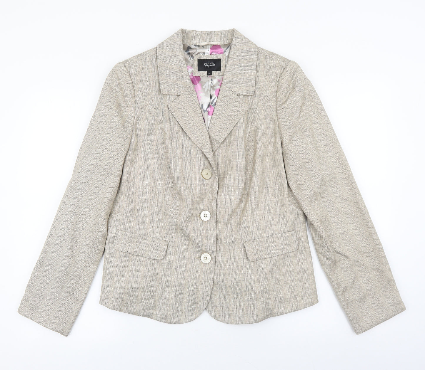 Per Una Womens Beige Jacket Blazer Size 14 Button