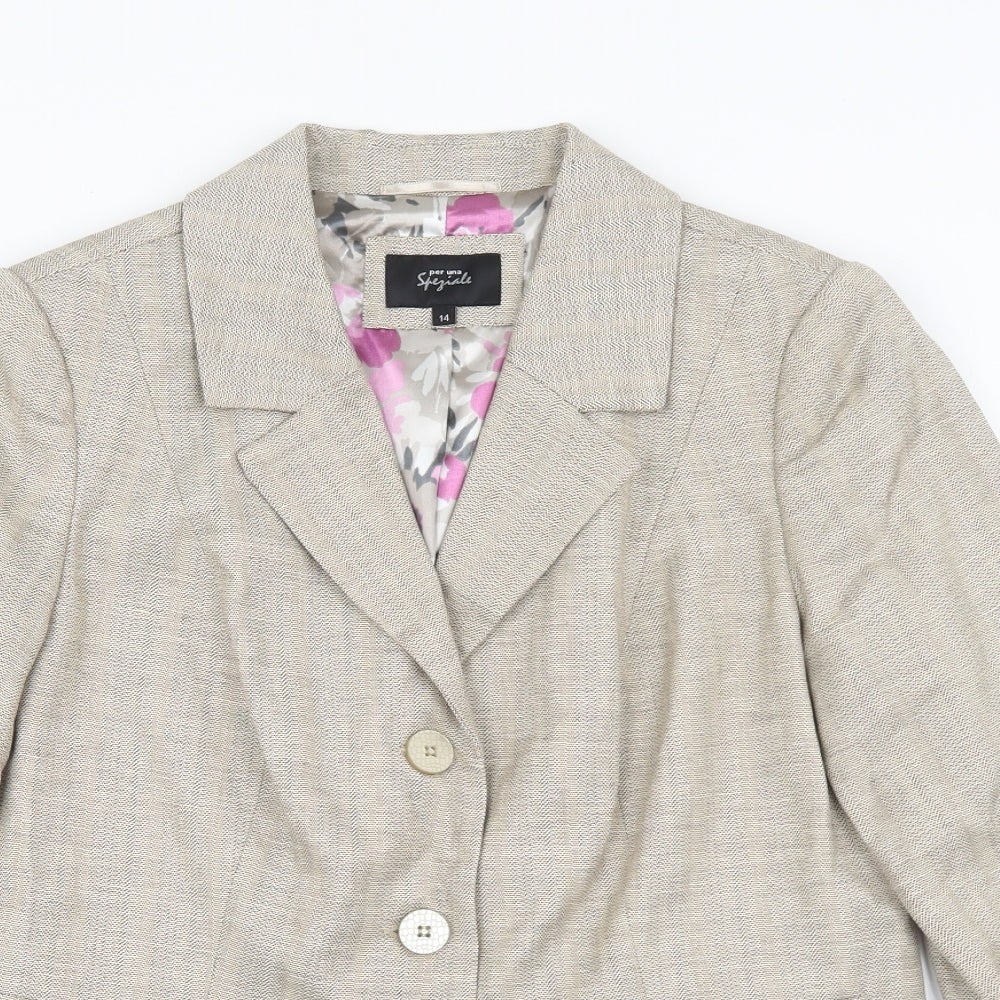 Per Una Womens Beige Jacket Blazer Size 14 Button