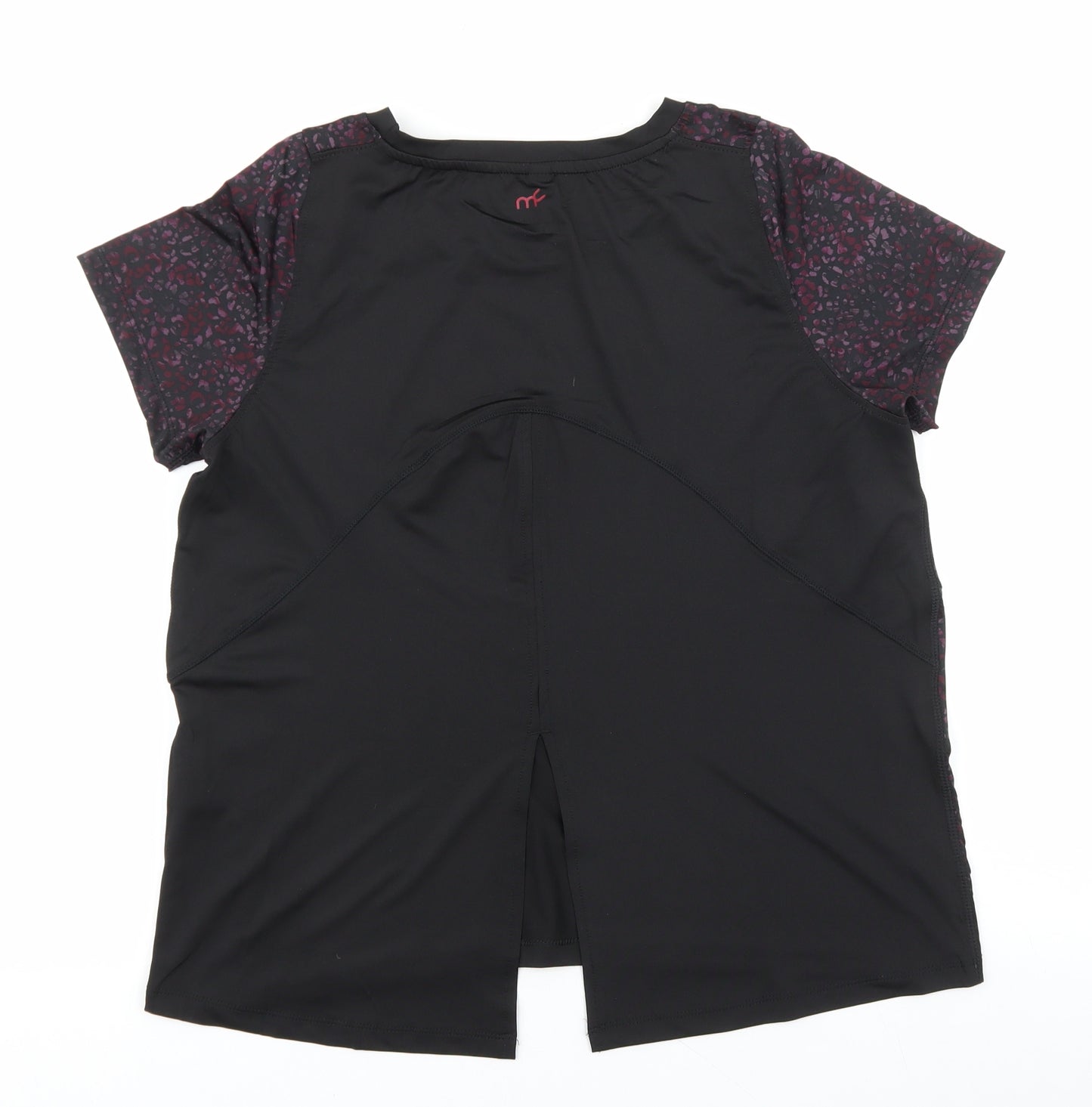 Moody Cow Active Womens Black Geometric Nylon Basic T-Shirt Size L Crew Neck Pullover