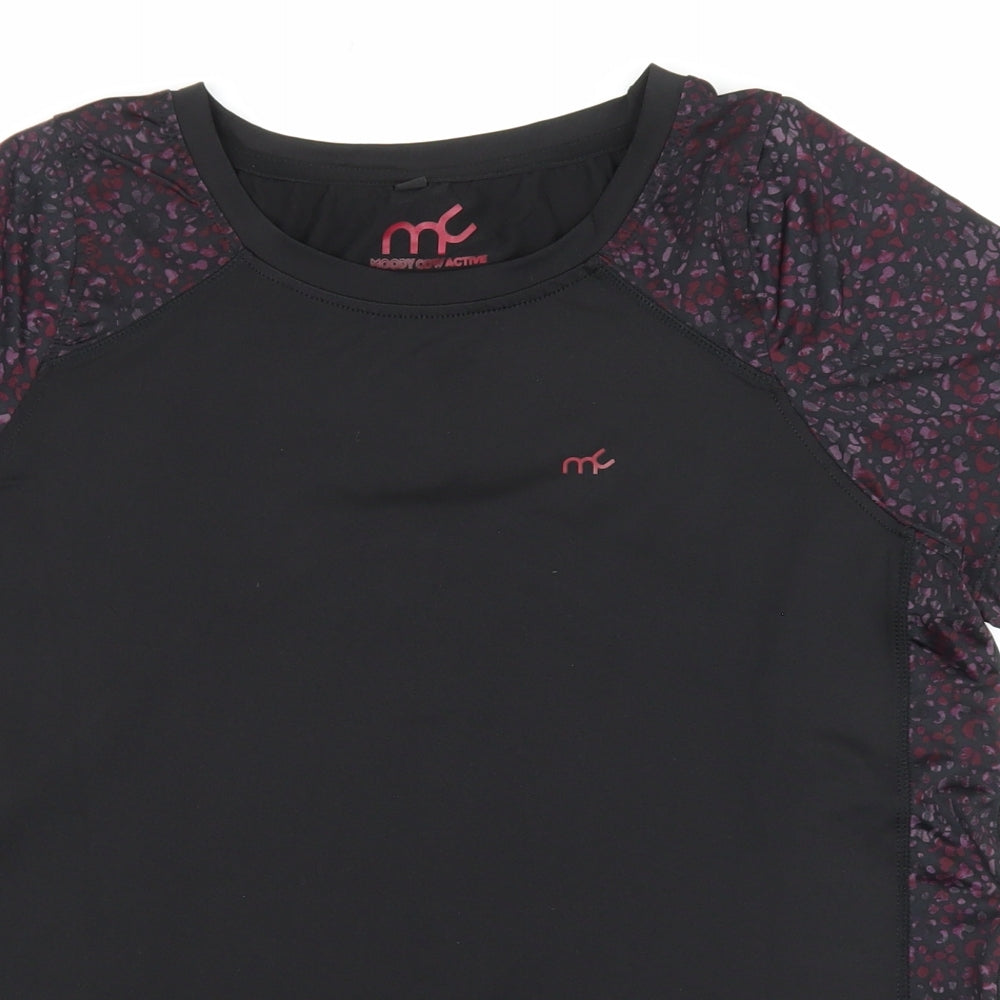 Moody Cow Active Womens Black Geometric Nylon Basic T-Shirt Size L Crew Neck Pullover