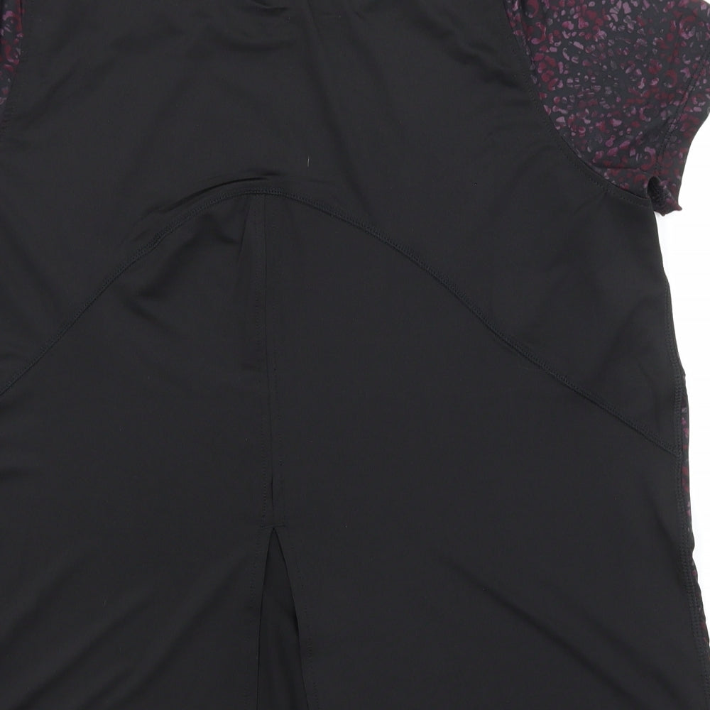 Moody Cow Active Womens Black Geometric Nylon Basic T-Shirt Size L Crew Neck Pullover