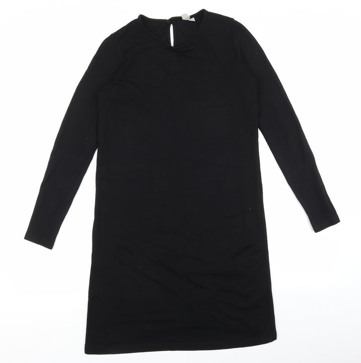 ASOS Womens Black Viscose T-Shirt Dress Size 10 Round Neck Button