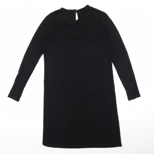ASOS Womens Black Viscose T-Shirt Dress Size 10 Round Neck Button