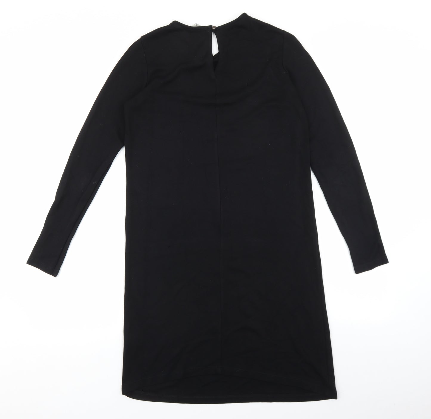 ASOS Womens Black Viscose T-Shirt Dress Size 10 Round Neck Button