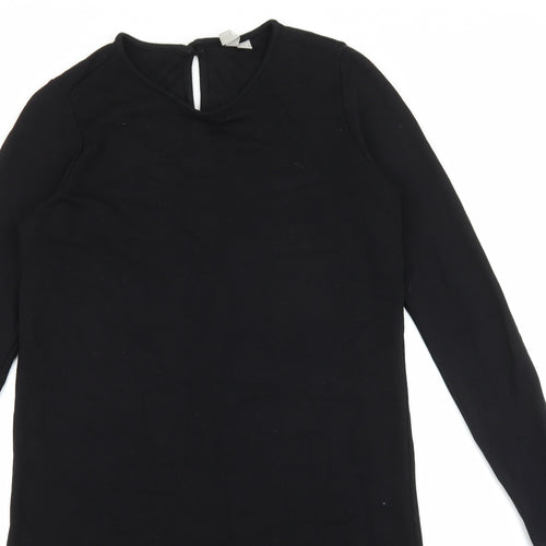 ASOS Womens Black Viscose T-Shirt Dress Size 10 Round Neck Button
