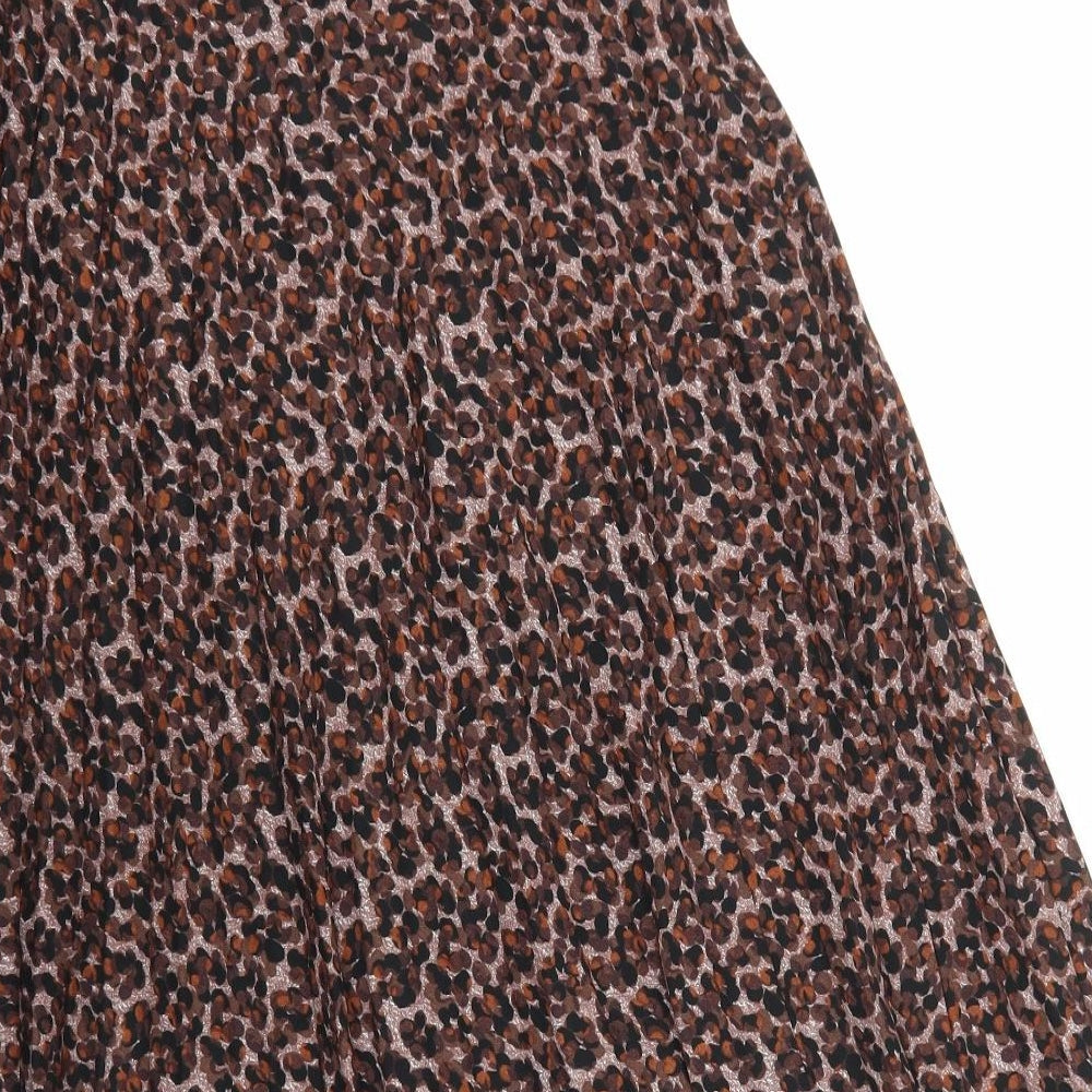 NEXT Womens Multicoloured Animal Print Polyester A-Line Skirt Size 12 Zip - Leopard Pattern