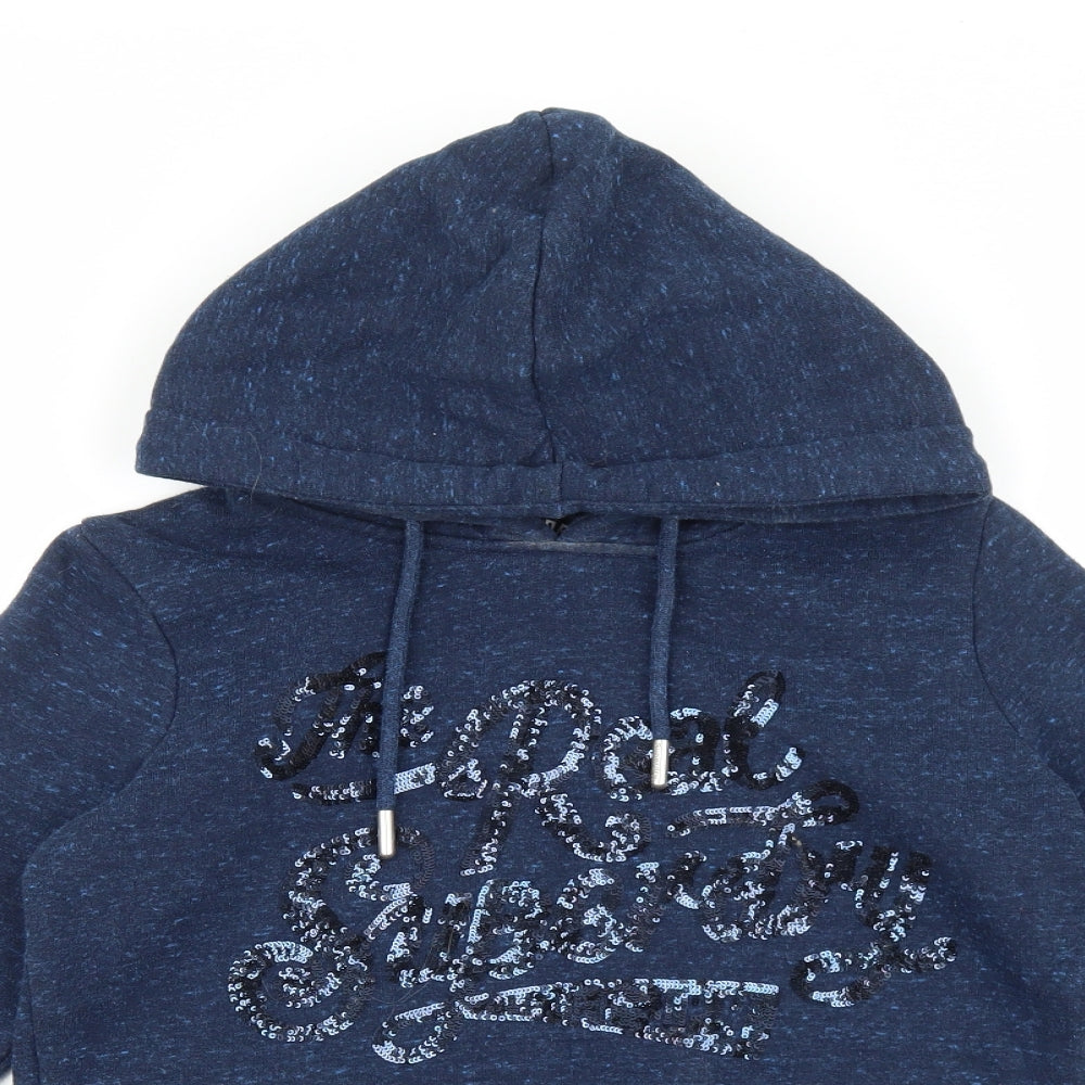 Superdry Womens Blue Cotton Pullover Hoodie Size 10 Pullover