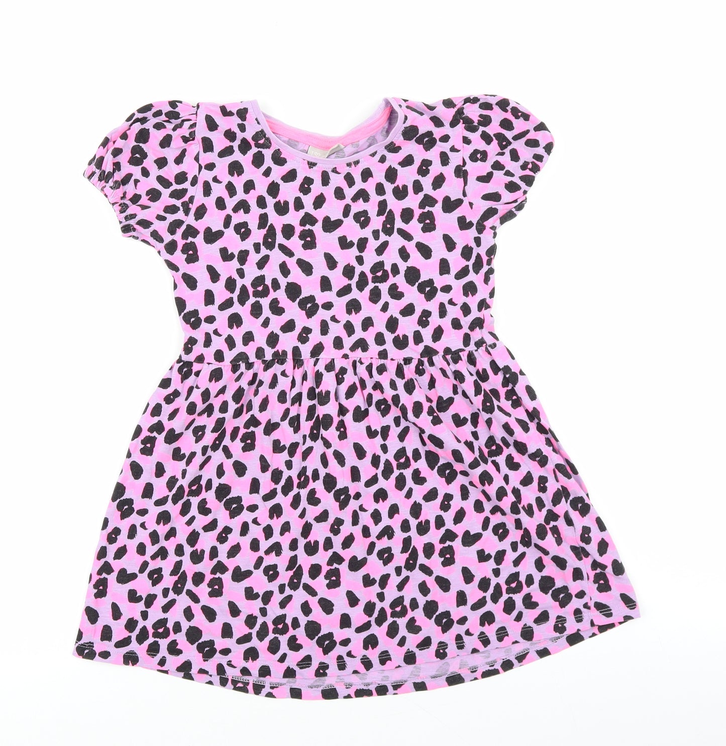I love Girlswear Girls Multicoloured Animal Print 100% Merino Wool T-Shirt Dress Size 7 Years Crew Neck Pullover - Leopard Pattern