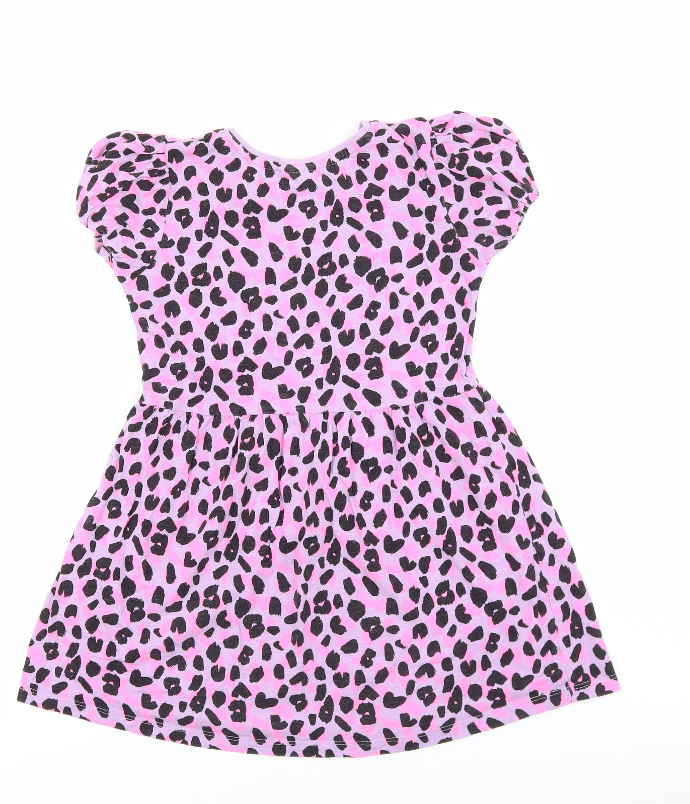 I love Girlswear Girls Multicoloured Animal Print 100% Merino Wool T-Shirt Dress Size 7 Years Crew Neck Pullover - Leopard Pattern