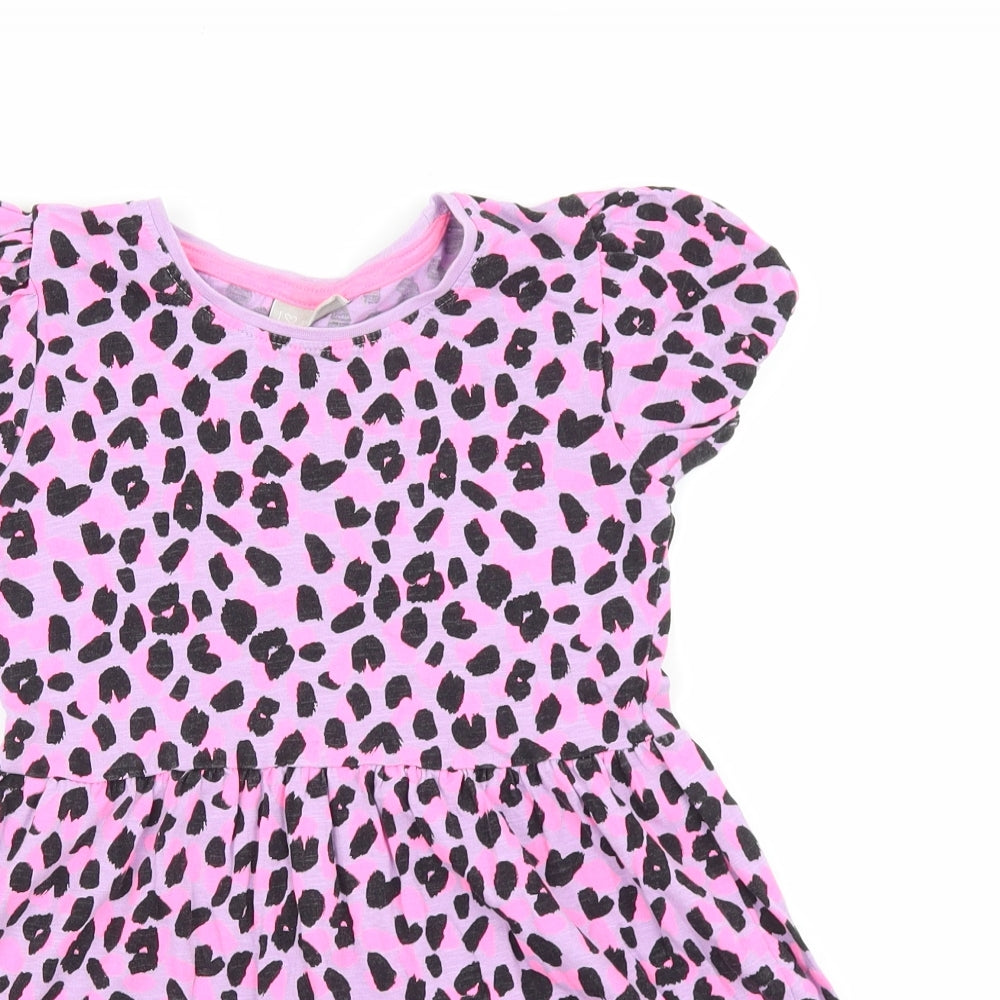 I love Girlswear Girls Multicoloured Animal Print 100% Merino Wool T-Shirt Dress Size 7 Years Crew Neck Pullover - Leopard Pattern