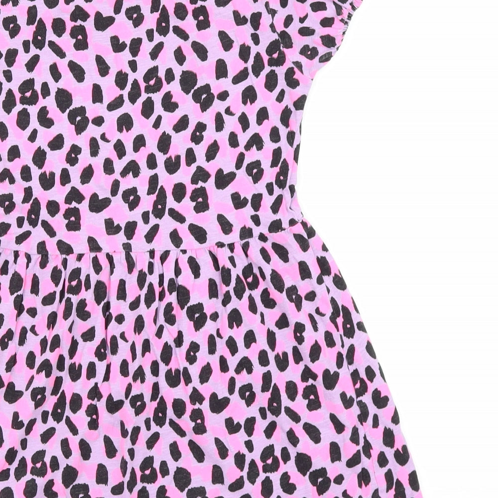 I love Girlswear Girls Multicoloured Animal Print 100% Merino Wool T-Shirt Dress Size 7 Years Crew Neck Pullover - Leopard Pattern