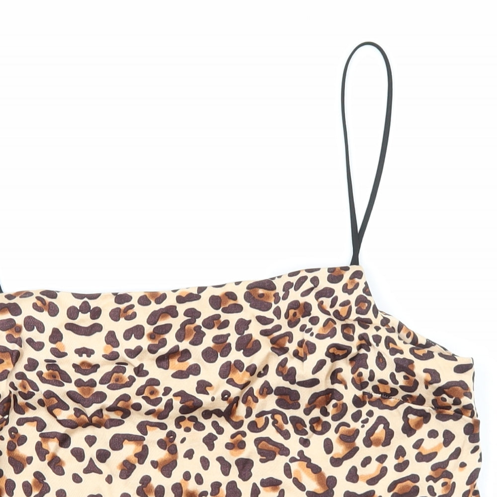 Topshop Womens Multicoloured Animal Print Viscose Camisole Tank Size 10 Square Neck - Cropped