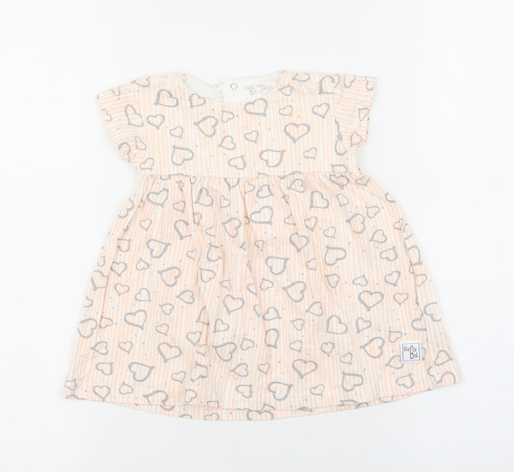 BabyBol Baby Pink Geometric 100% Cotton Fit & Flare Size 24 Months Round Neck Snap