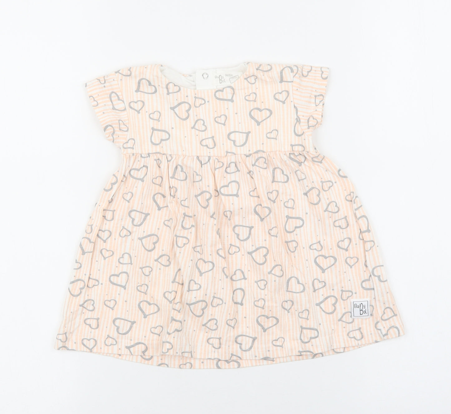 BabyBol Baby Pink Geometric 100% Cotton Fit & Flare Size 24 Months Round Neck Snap