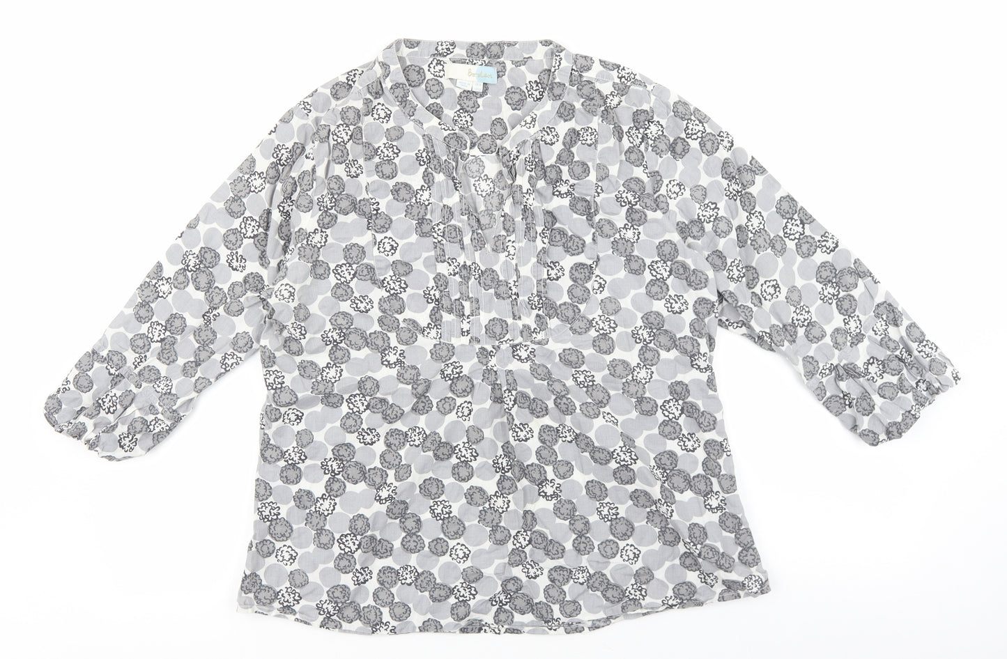 Boden Womens Grey Geometric 100% Cotton Basic Blouse Size 14 V-Neck